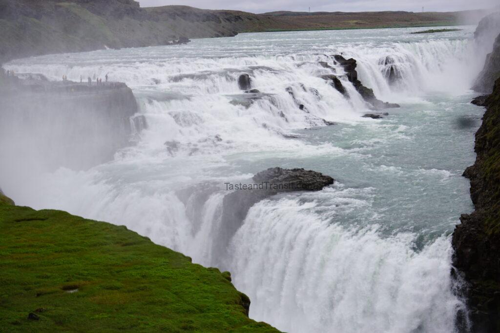 Gullfoss waterfall cascading into a canyon in Iceland