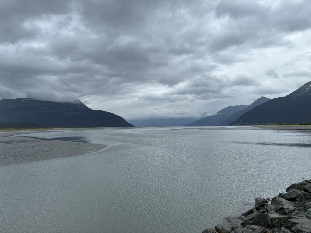 Coastal road alongside Turnagain Arm on the way to Whittier